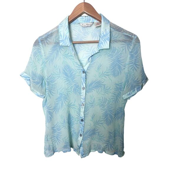 Tommy Bahama Crinkle Silk Sheer Button Front Top Sz Small Medium Blue - Picture 1 of 6